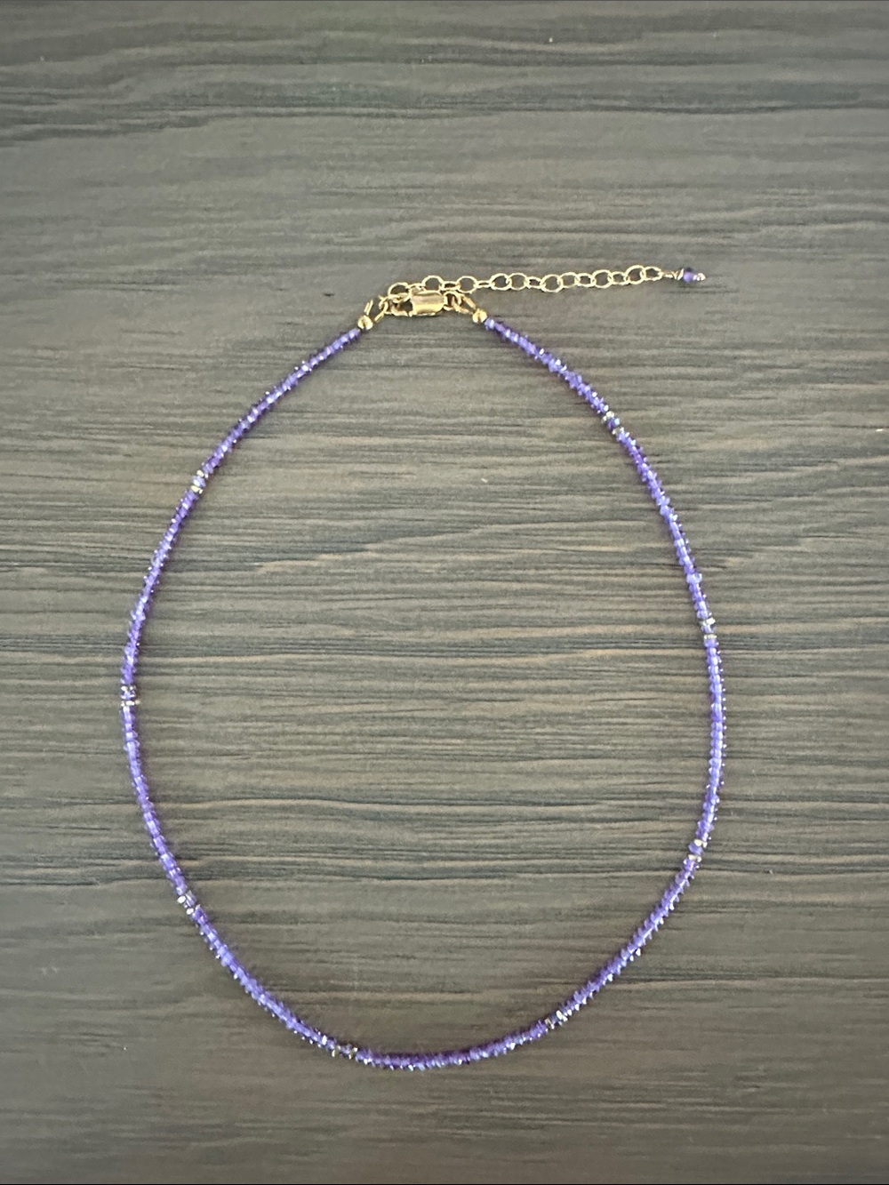 Purple Beaded Choker Necklace - Gold Accents